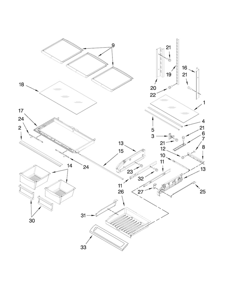 Shelf Parts Diagram and Parts List for MFI2269VEM2  Maytag Refrigerator