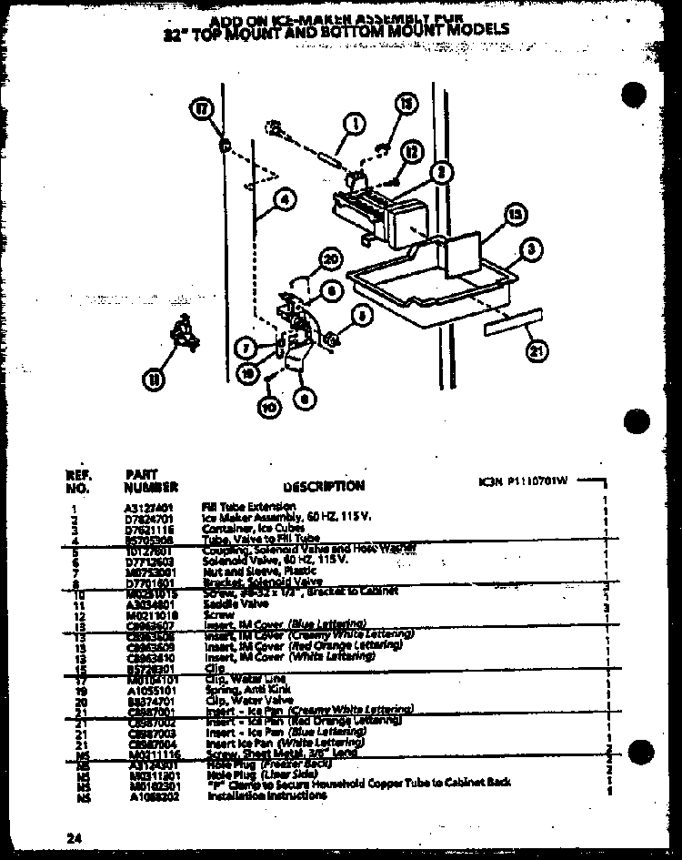 Add-on Icemaker Diagram and Parts List for TQ20QBW-P1111604WW  Amana Refrigerator