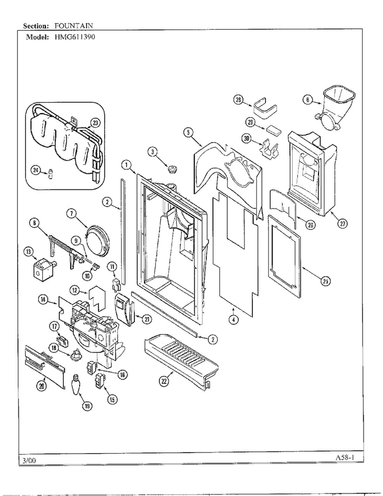 Fountain Diagram and Parts List for HMG611390  Admiral Refrigerator