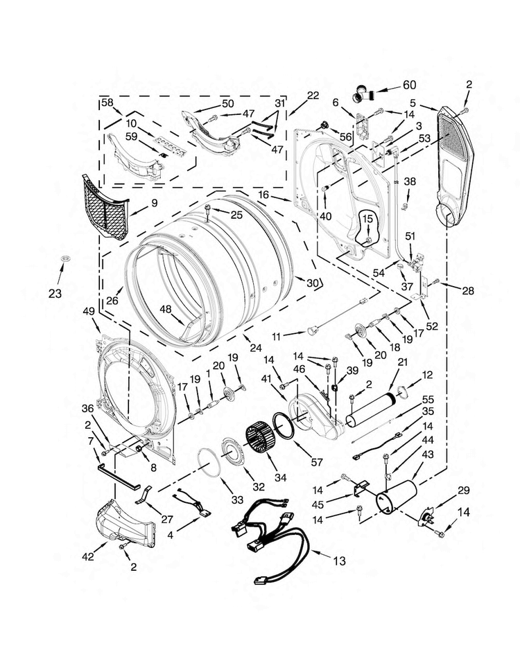 Bulkhead Parts Diagram and Parts List for MGD5100DW0  Maytag Dryer