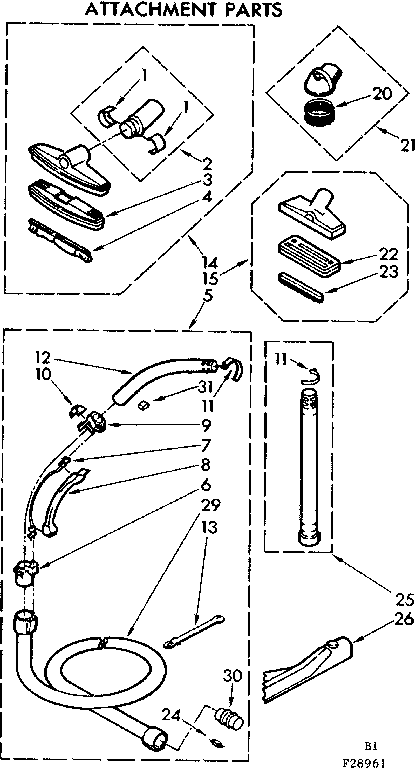 Attachment Parts Diagram and Parts List for 11628961  Kenmore Canister Vacuum