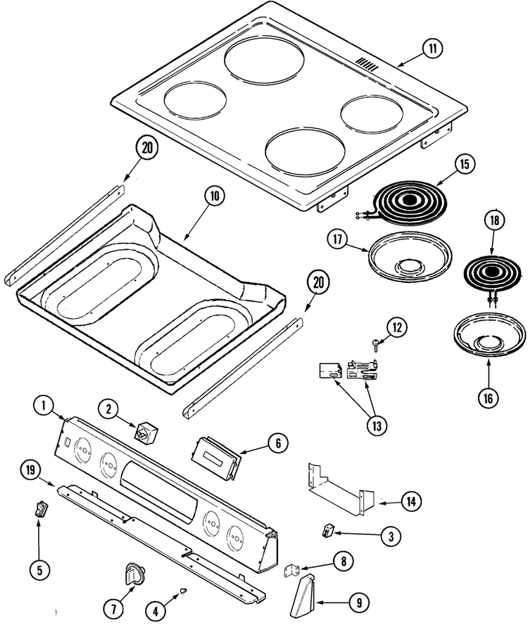 Top Assembly Diagram and Parts List for CES3540ACB  Magic Chef Range