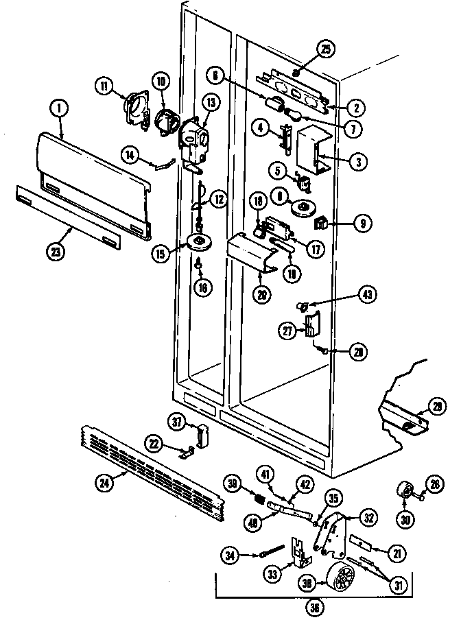 Fresh Food Compartment Diagram and Parts List for RSW2200CAL DM31B Maytag Refrigerator