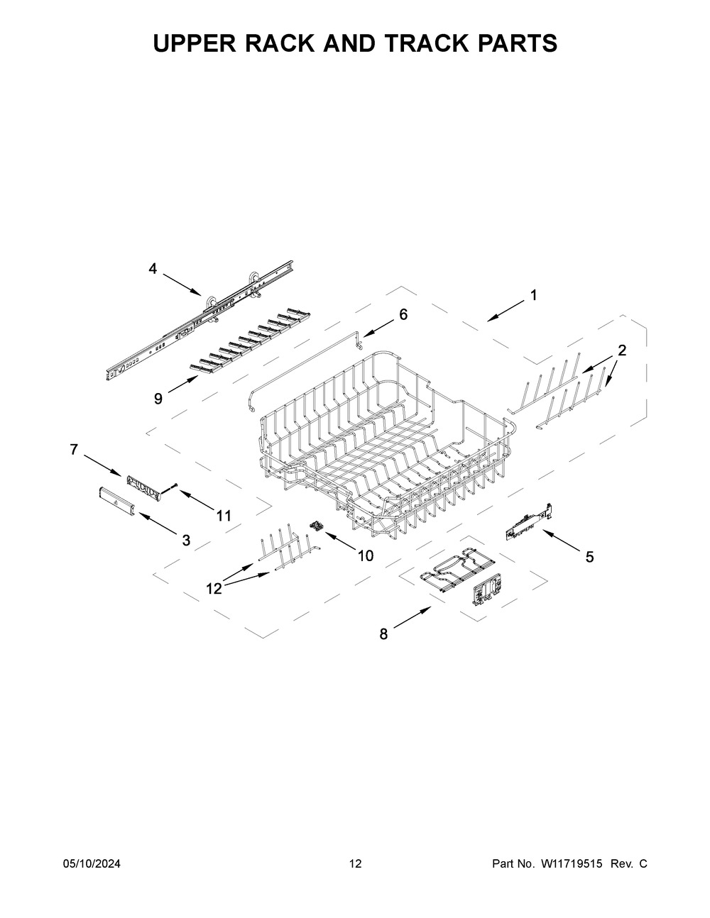 Upper Rack And Track Parts Diagram and Parts List for JDAF5924RM0  Jenn-Air Dishwasher
