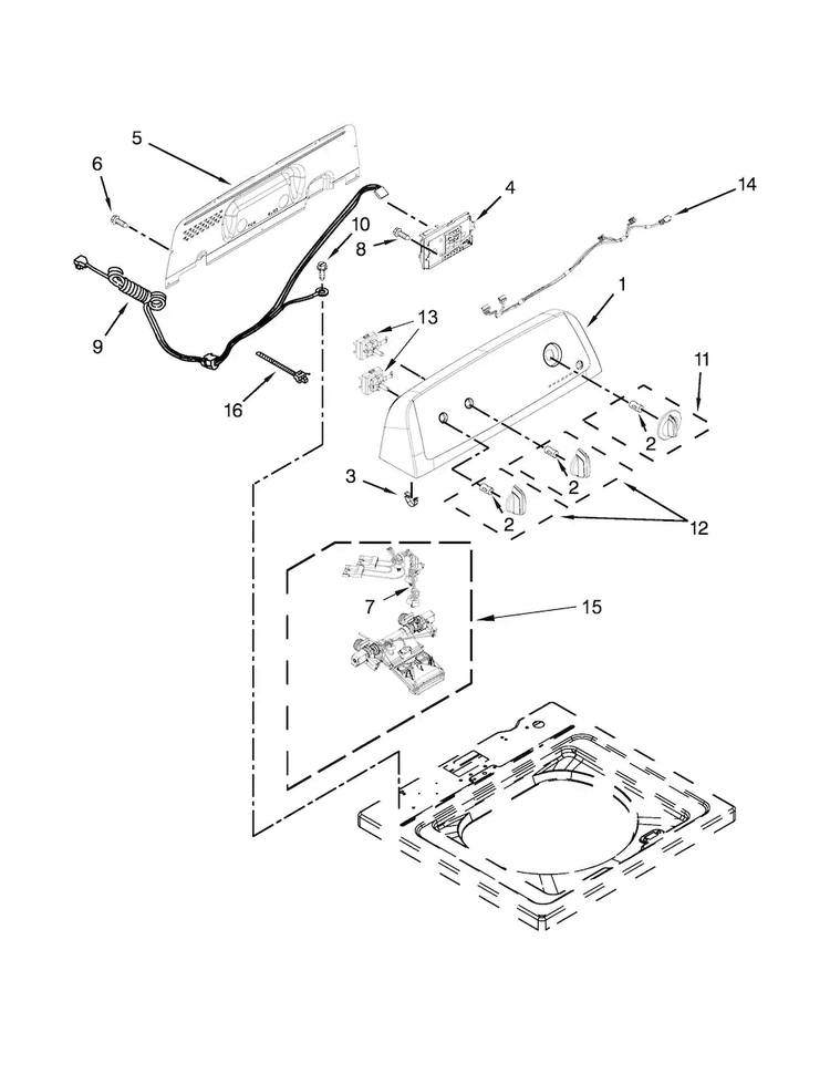 Controls And Water Inlet Parts Diagram and Parts List for NTW4601BQ1  Amana Washer