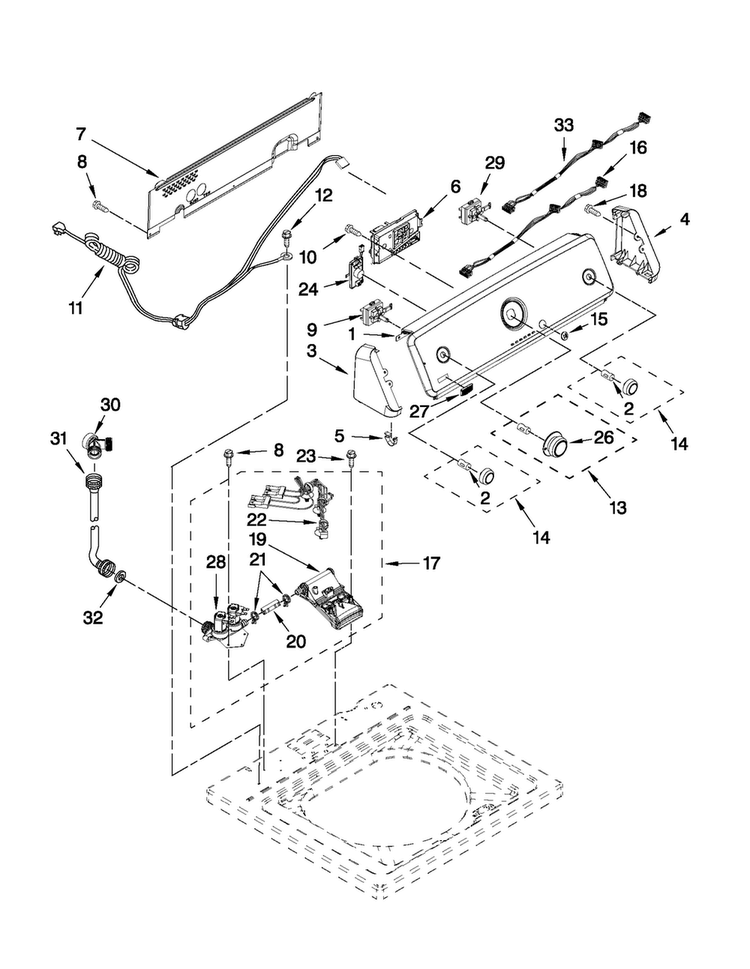 Controls And Water Inlet Parts Diagram and Parts List for 3LMVWC100YW0  Maytag Washer