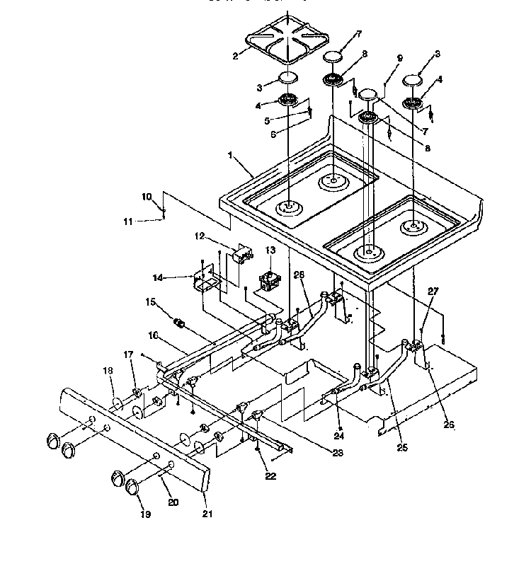 Main Top Diagram and Parts List for ARG7301L-P1143324NL  Amana Range
