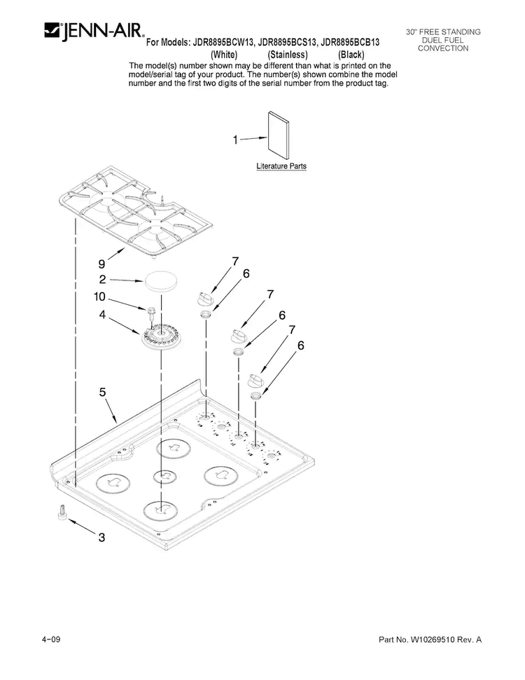 Cooktop Parts Diagram and Parts List for JDR8895BCB13  Jenn-Air Range