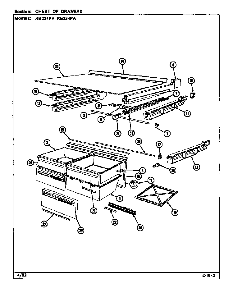 Chest Of Drawers Diagram and Parts List for RB234PLDV DG90A Magic Chef Refrigerator