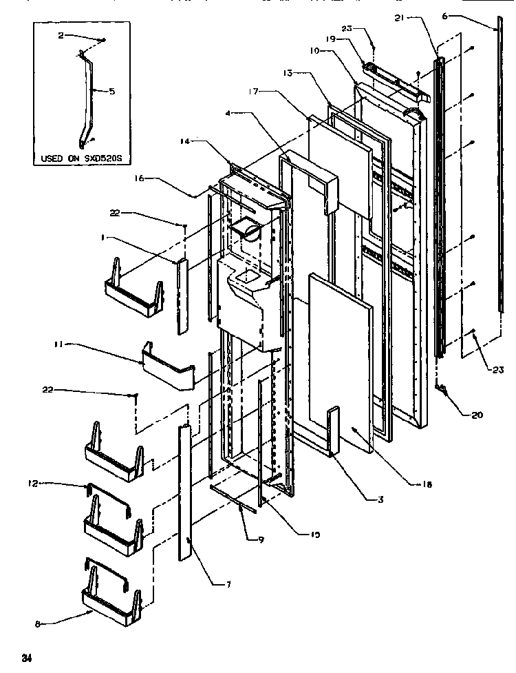 Freezer Door Diagram and Parts List for SRD520SW-P1186301WW  Amana Refrigerator