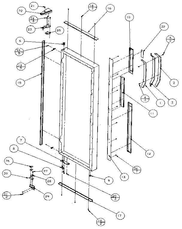Refrigerator Door, Hinge & Trim Diagram and Parts List for 36768-P1135803W  Amana Refrigerator