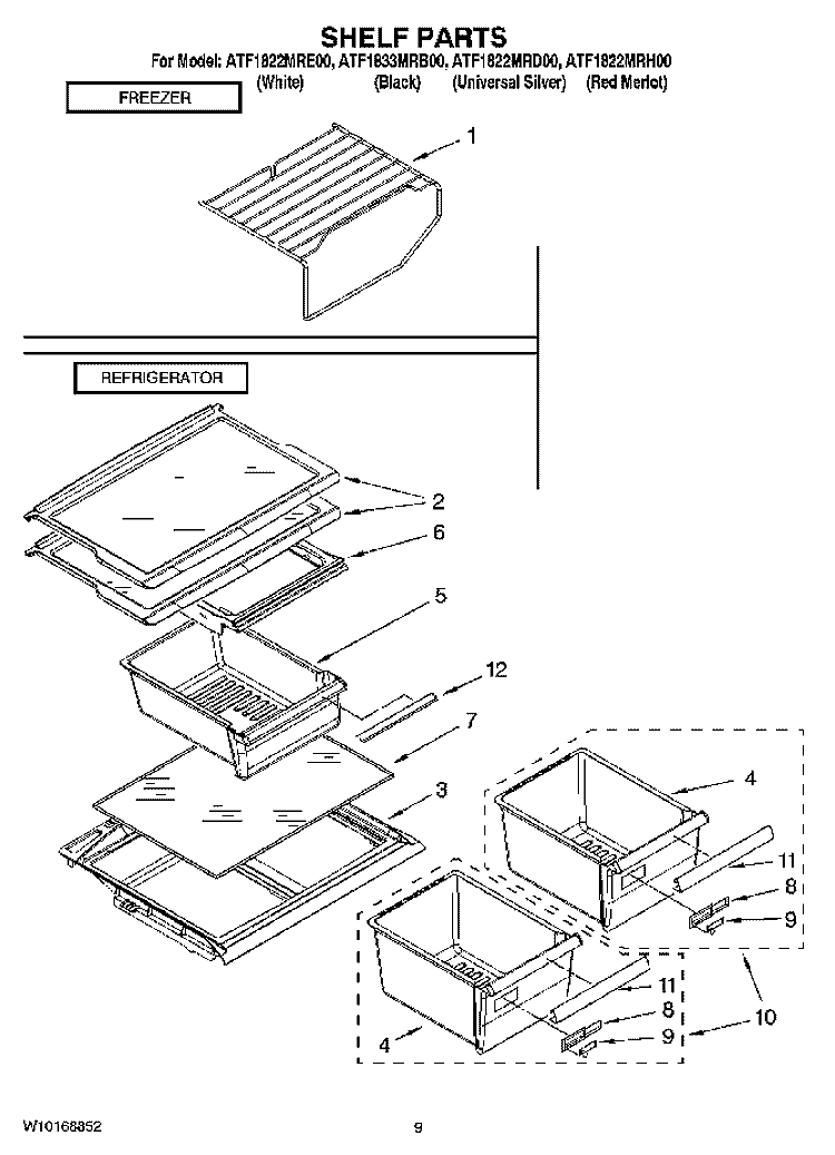 SHELF PARTS, OPTIONAL PARTS (NOT INCLUDED) Diagram and Parts List for ATF1833MRB00  Amana Refrigerator