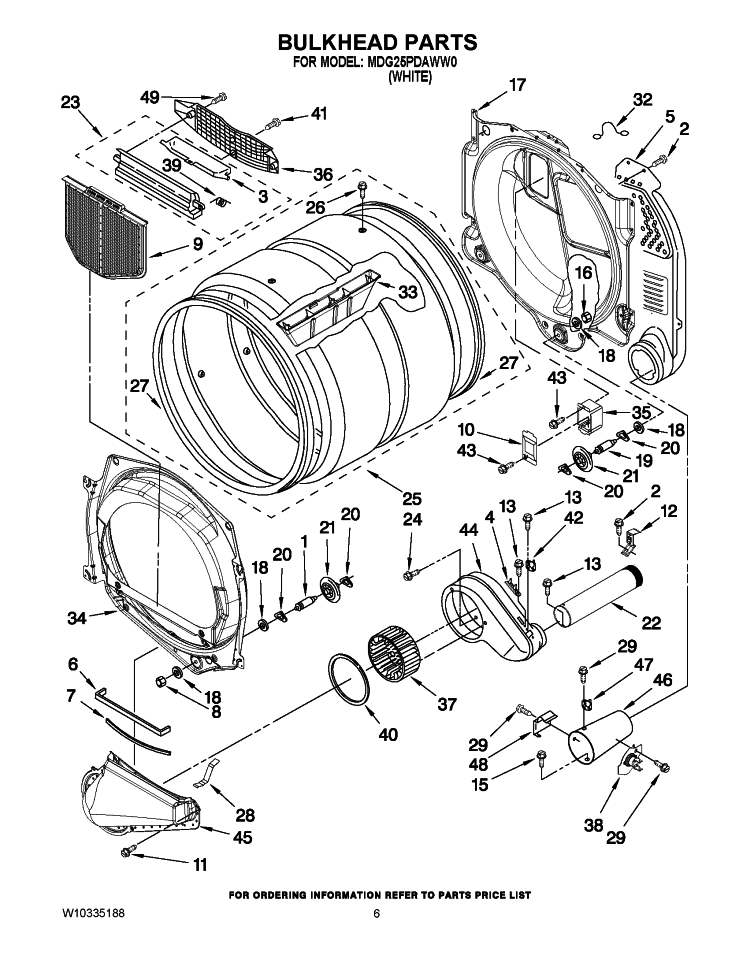 BULKHEAD PARTS Diagram and Parts List for MDG25PDAWW0  Maytag Dryer
