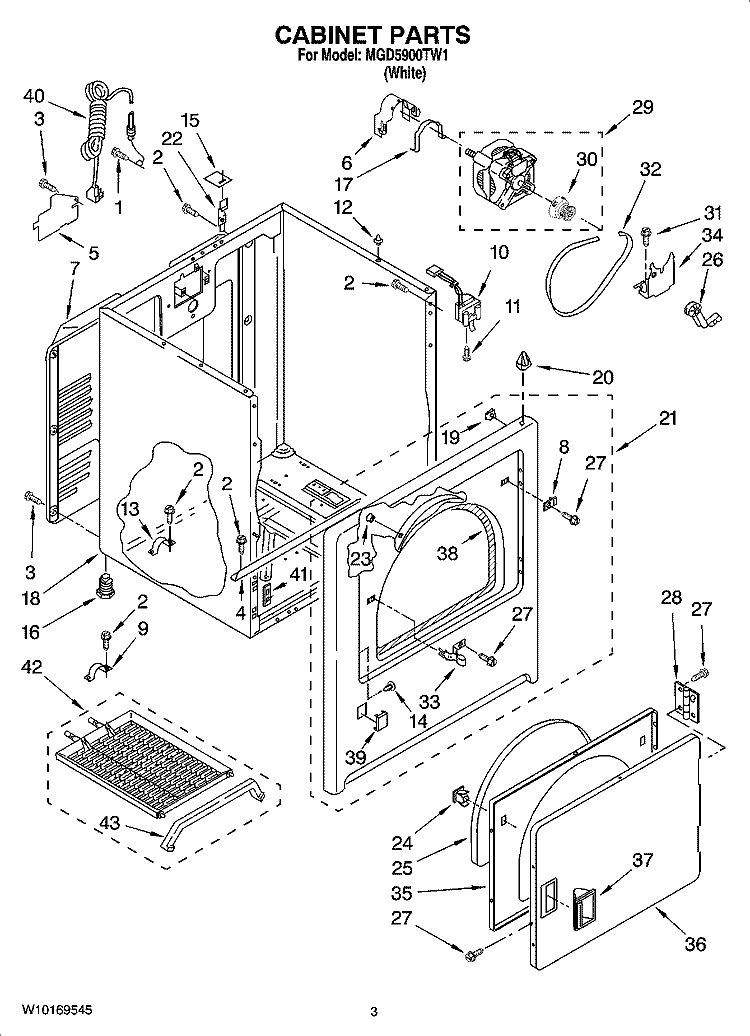 CABINET PARTS Diagram and Parts List for MGD5900TW1  Maytag Dryer
