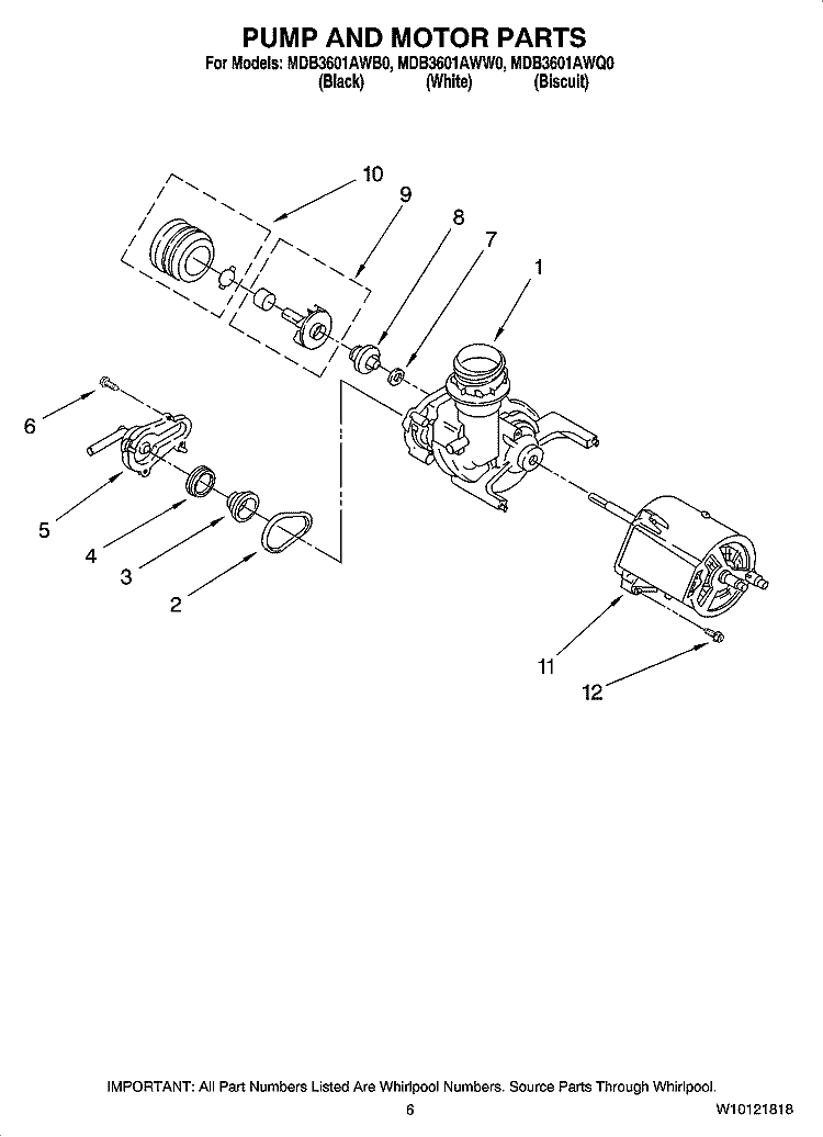 PUMP AND MOTOR PARTS Diagram and Parts List for MDB3601AWQ0  Maytag Dishwasher