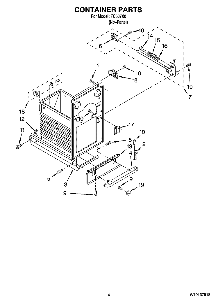 CONTAINER PARTS Diagram and Parts List for TC607X0  Jenn-Air Trash Compactor