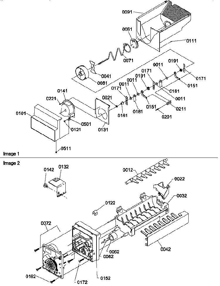 Ice Bucket Auger And Ice Maker Parts Diagram and Parts List for SBD20S4L-P1190007WL  Amana Refrigerator