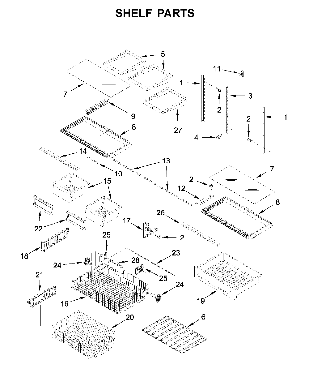 Shelf parts Diagram and Parts List for 59679313511  Amana Refrigerator