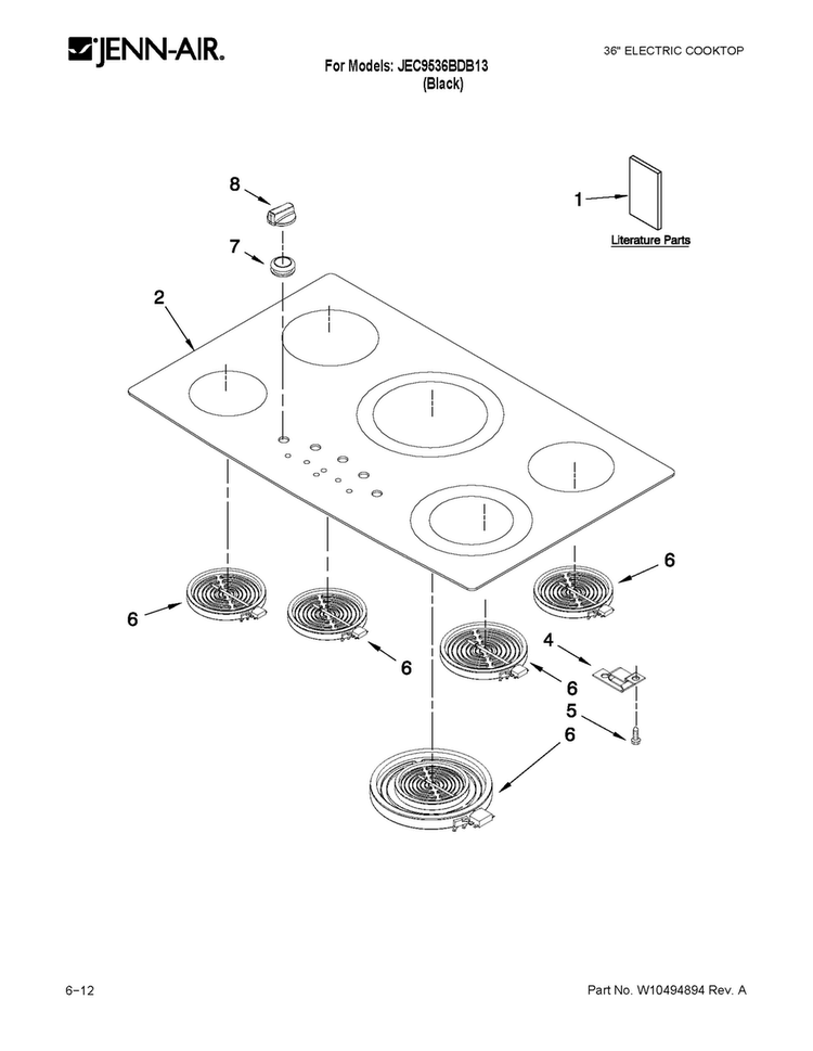 Cooktop Parts Diagram and Parts List for JEC9536BDB13  Jenn-Air Cooktop