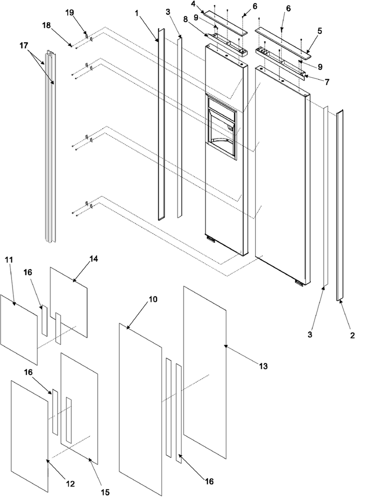 Handles And Trim Diagram and Parts List for ARS9269BS-PARS9269BS1  Amana Refrigerator