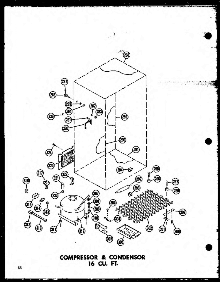 Compressor & Condensor 16 Cu. Ft. Diagram and Parts List for T16J-P60178-1W  Amana Refrigerator