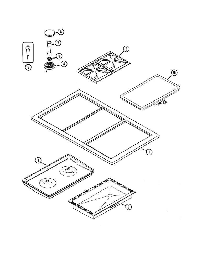 Top Assembly Diagram and Parts List for CLGP2720PN  Jenn-Air Cooktop