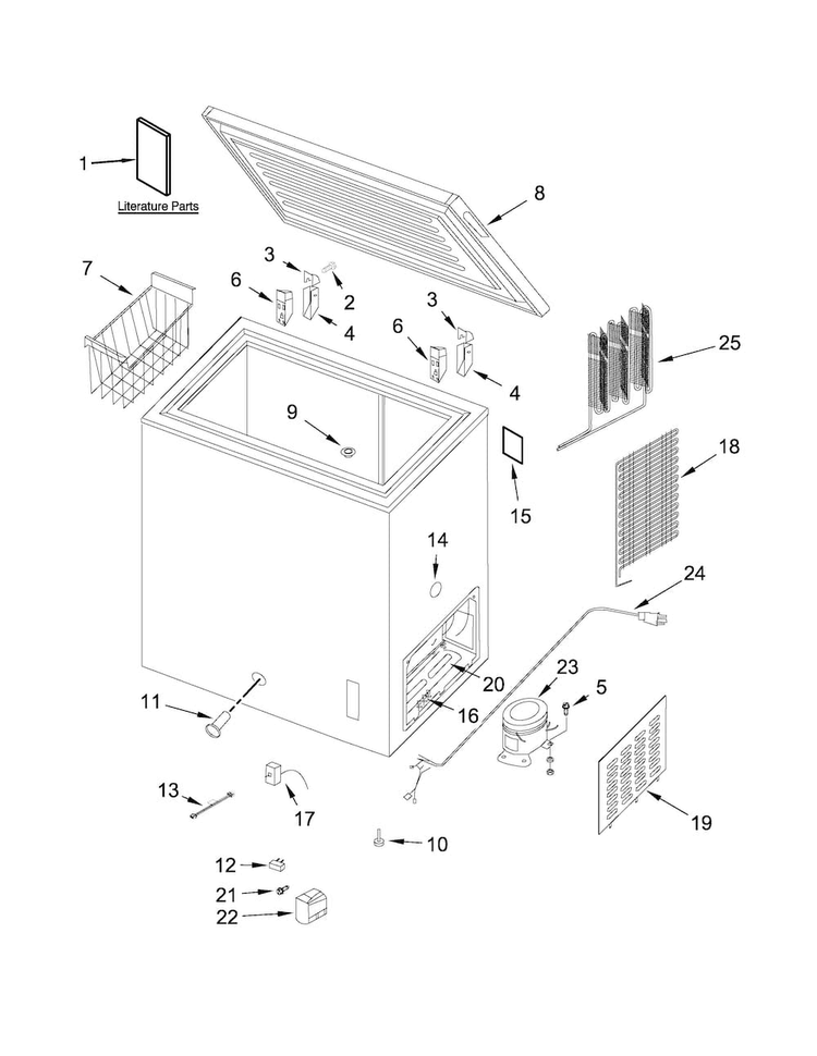 Freezer Parts Diagram and Parts List for AQC0501DRW00  Amana Freezer