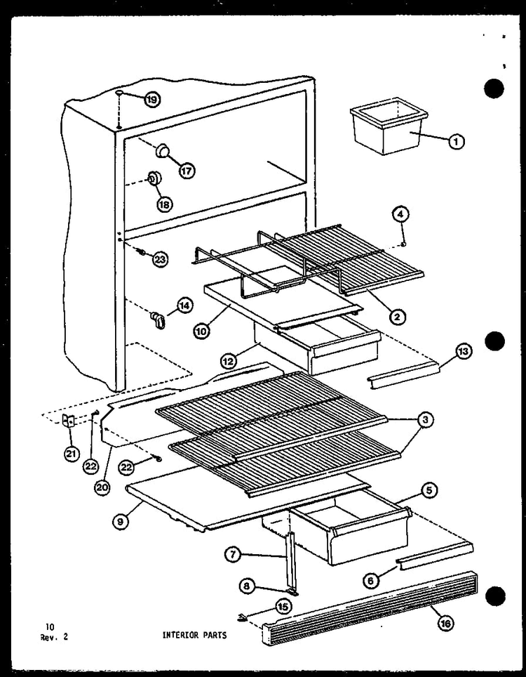 Interior Parts Diagram and Parts List for TM-516E-P74645-15W  Amana Refrigerator