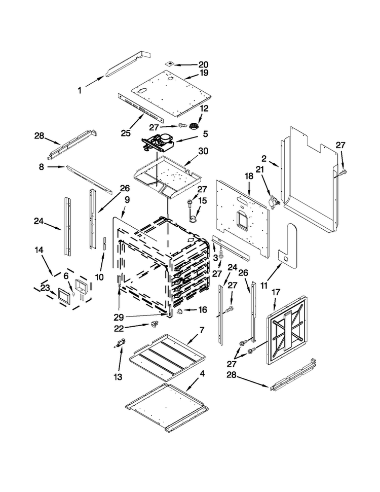 Upper Oven Parts Diagram and Parts List for JJW2527WS01  Jenn-Air Wall Oven