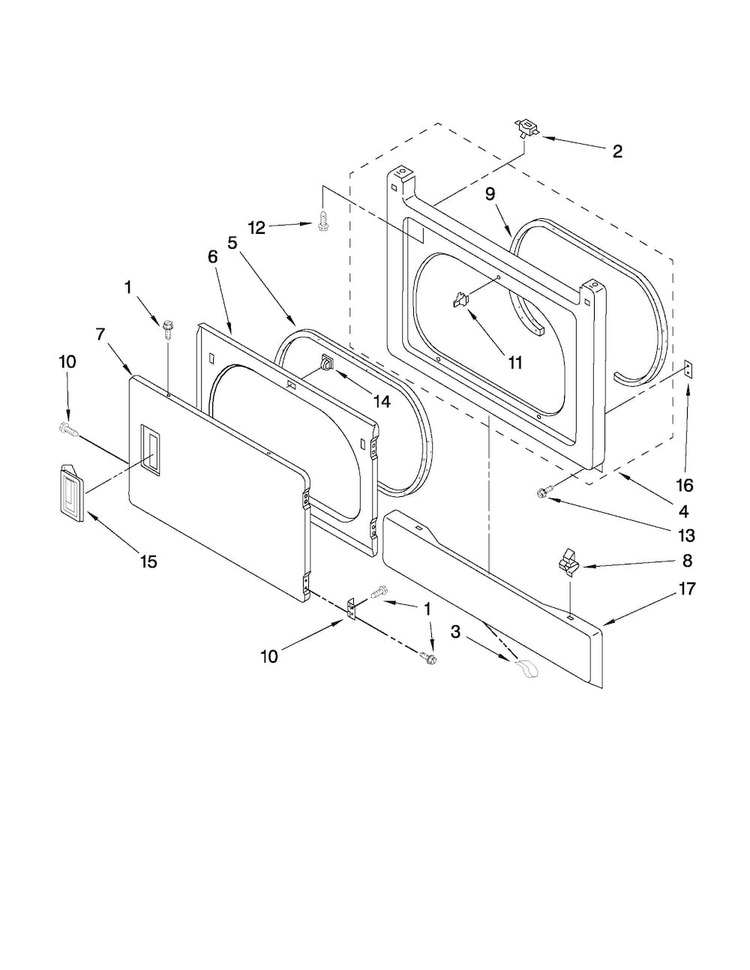 Dryer Front Panel And Door Parts Diagram and Parts List for MET3800XW0  Maytag Washer Dryer Combo