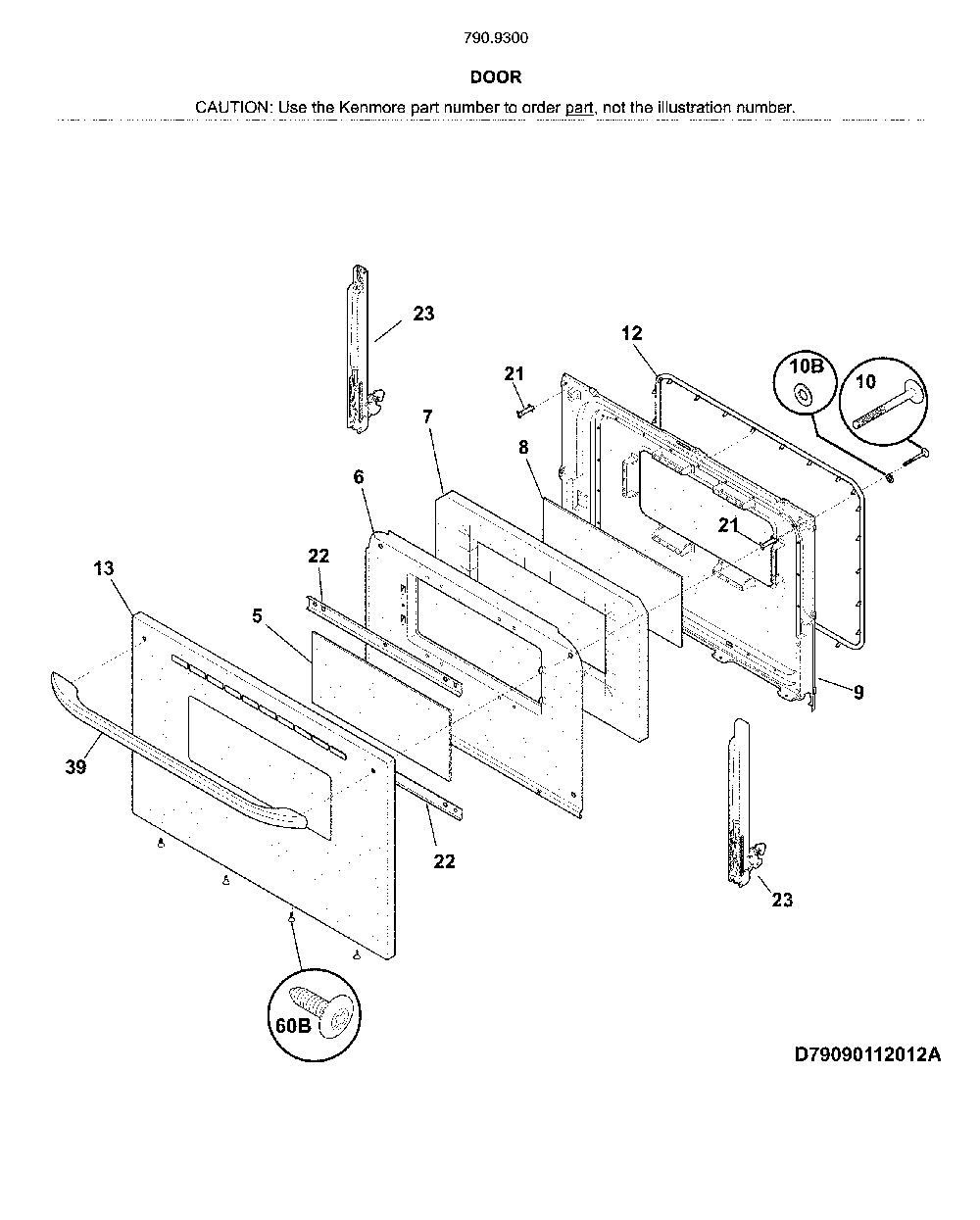 Door Diagram and Parts List for 79093009315  Kenmore Range