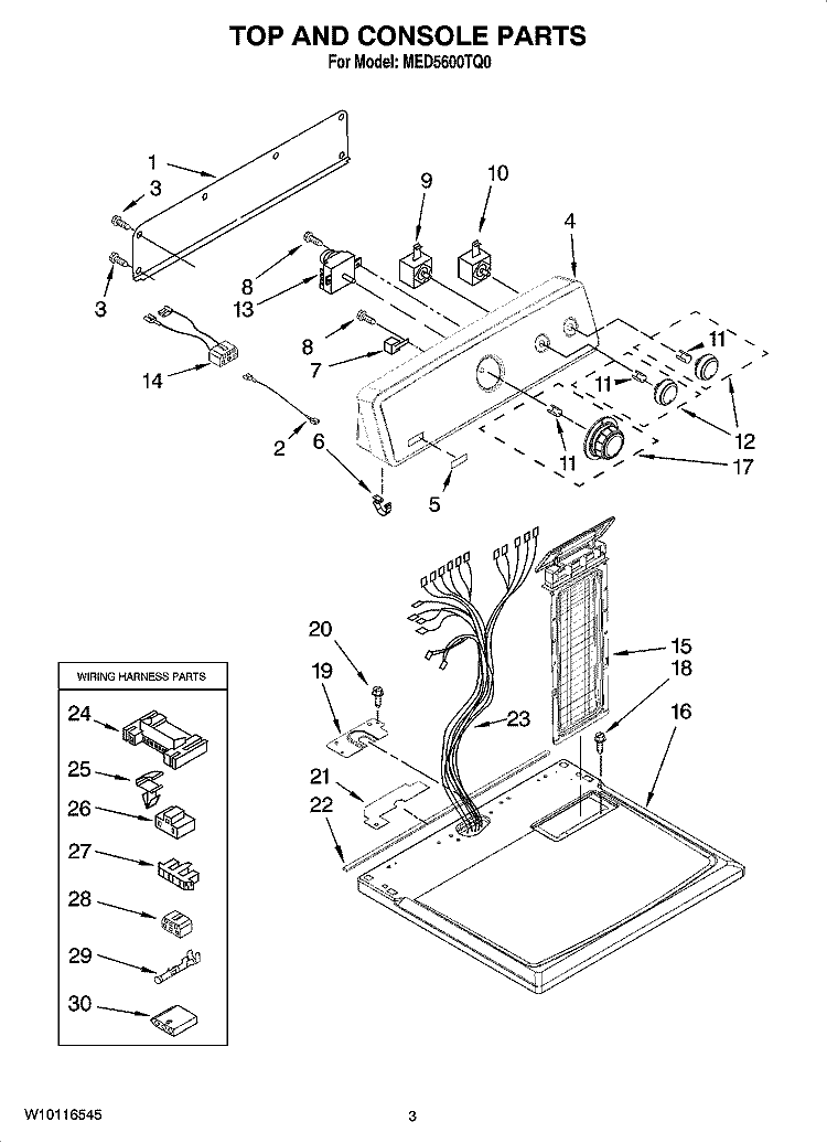 TOP AND CONSOLE PARTS Diagram and Parts List for MED5600TQ0  Maytag Dryer