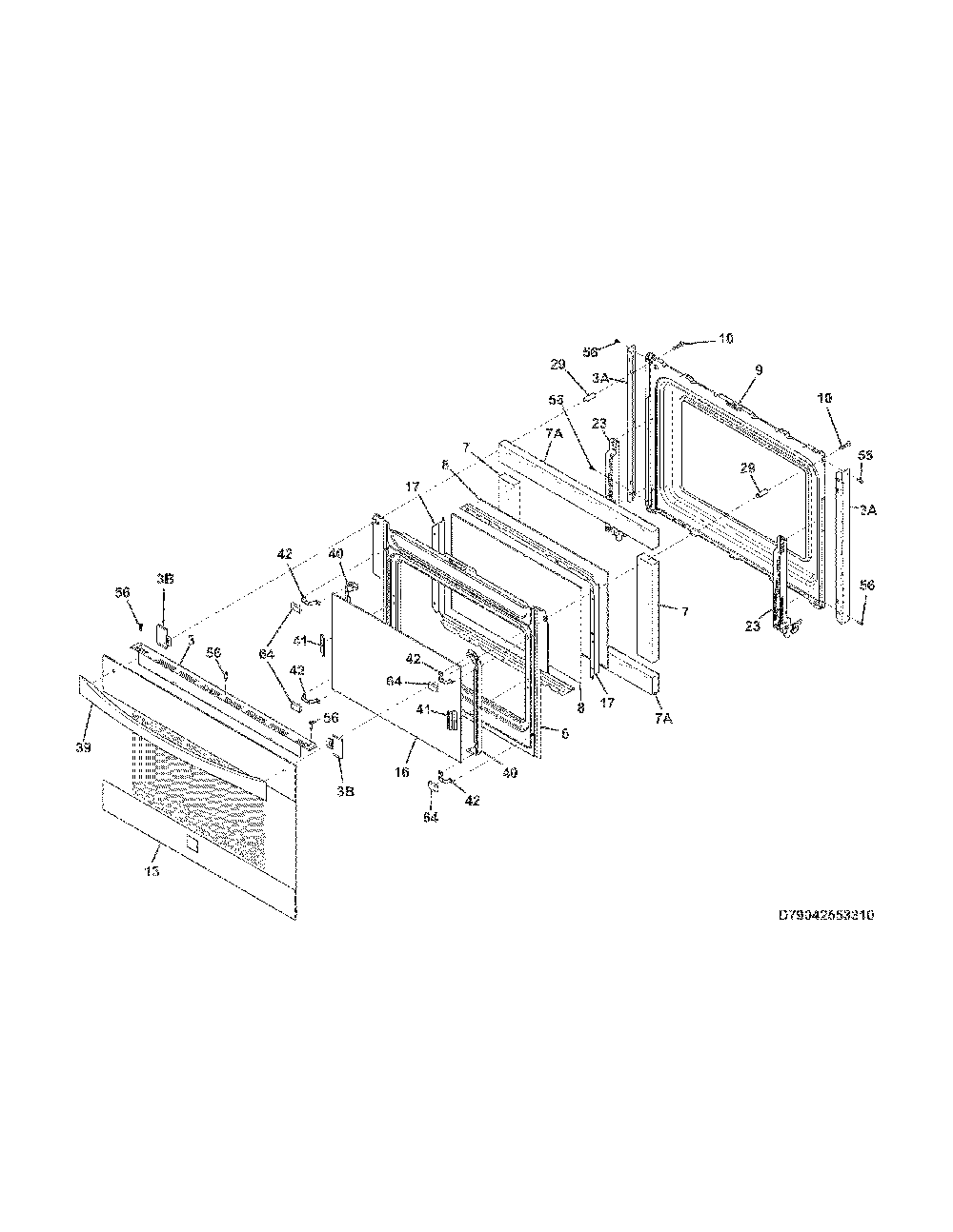 Door Diagram and Parts List for 79032633313  Kenmore Range
