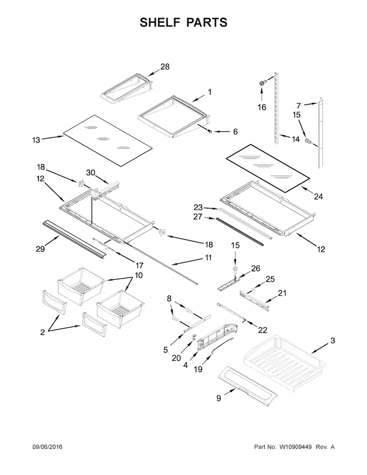 Shelf Parts Diagram and Parts List for AFI2539ERB01  Amana Refrigerator
