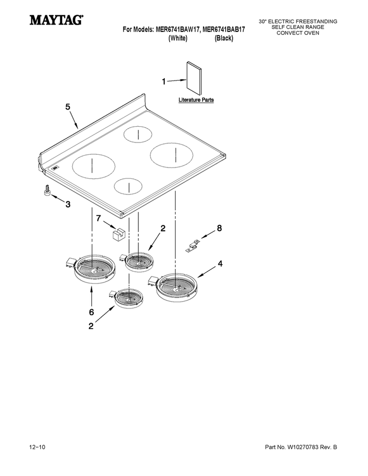 Cooktop Parts Diagram and Parts List for MER6741BAB17  Maytag Range