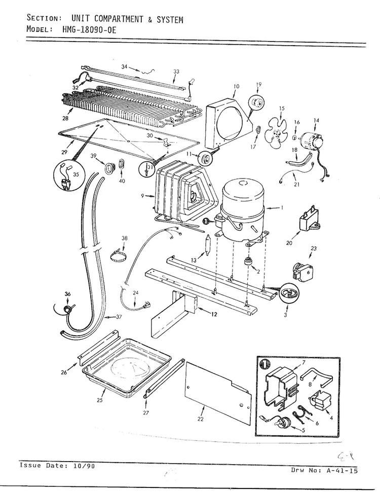 Unit Compartment And System Diagram and Parts List for 18090-OA  Admiral Refrigerator