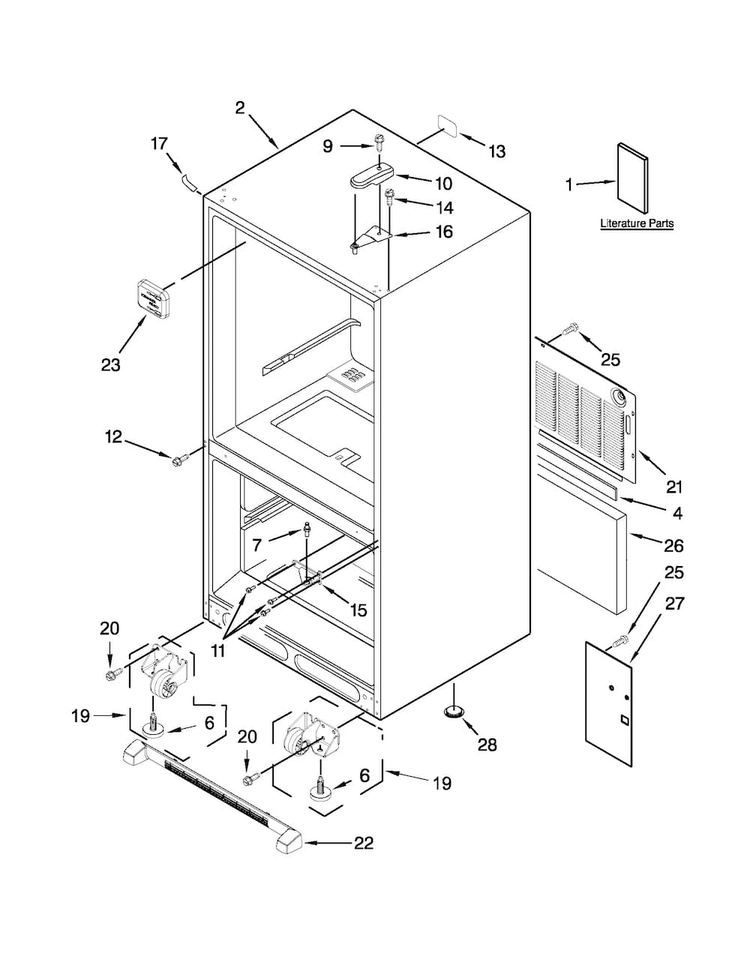 Cabinet Parts Diagram and Parts List for ABB2224BRB00  Amana Refrigerator