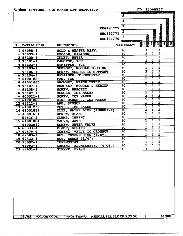 Optional Ice Maker Kit Page 2 Diagram and Parts List for HMG191770  Admiral Refrigerator