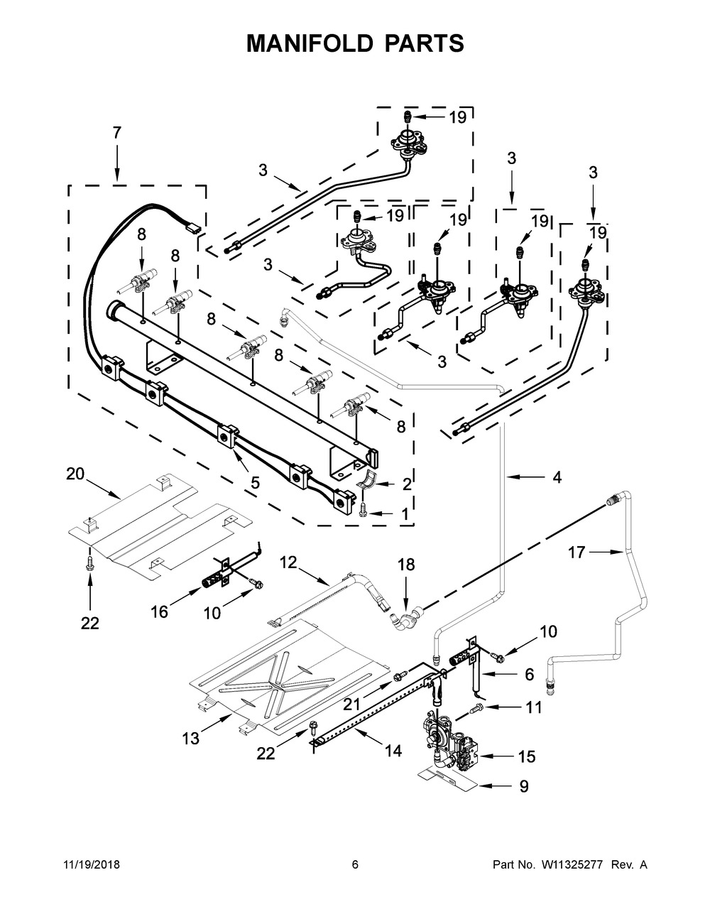 Manifold Parts Diagram and Parts List for MGR6600FW1  Maytag Range