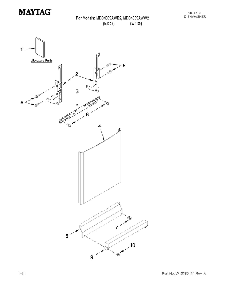 Door And Panel Parts Diagram and Parts List for MDC4809AWB2  Maytag Dishwasher