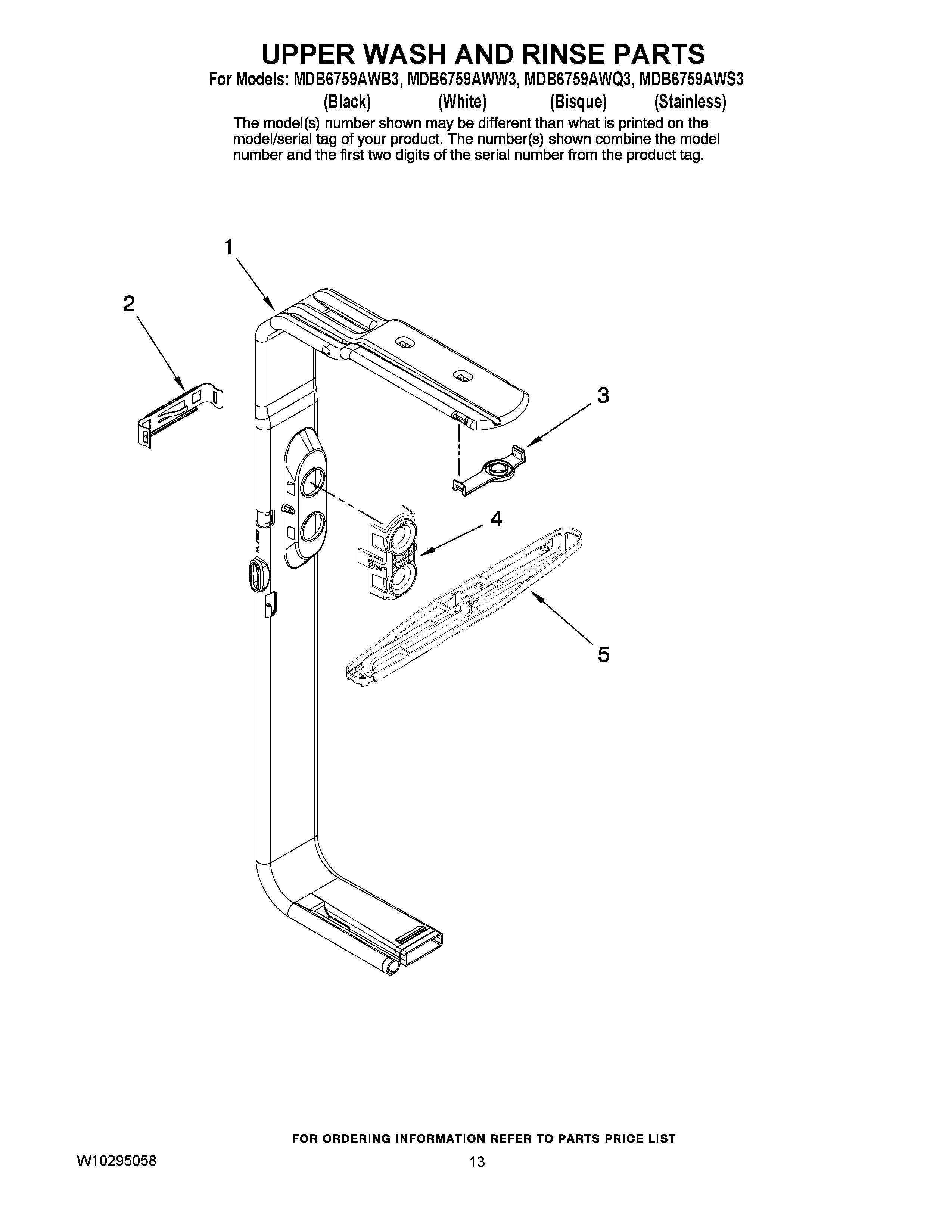 10 - UPPER WASH AND RINSE PARTS Diagram and Parts List for MDB6759AWW3  Maytag Dishwasher