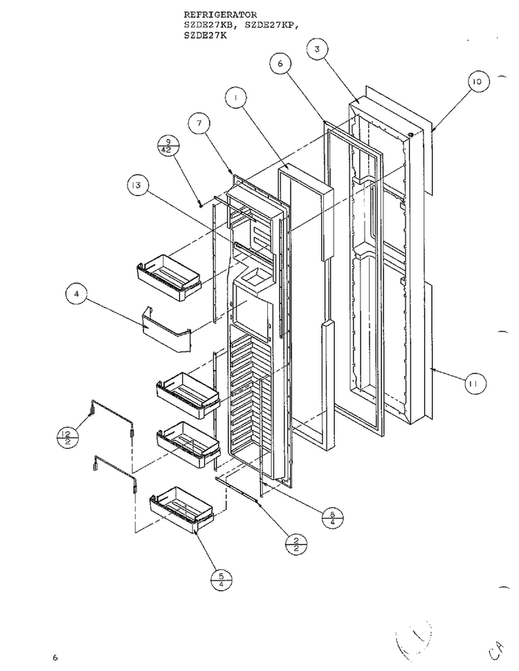 Freezer Door Diagram and Parts List for SZDE27KB  Amana Refrigerator