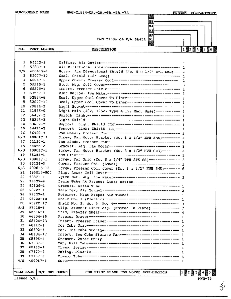 Freezer Compartment Page 2 Diagram and Parts List for 21894A  Admiral Refrigerator