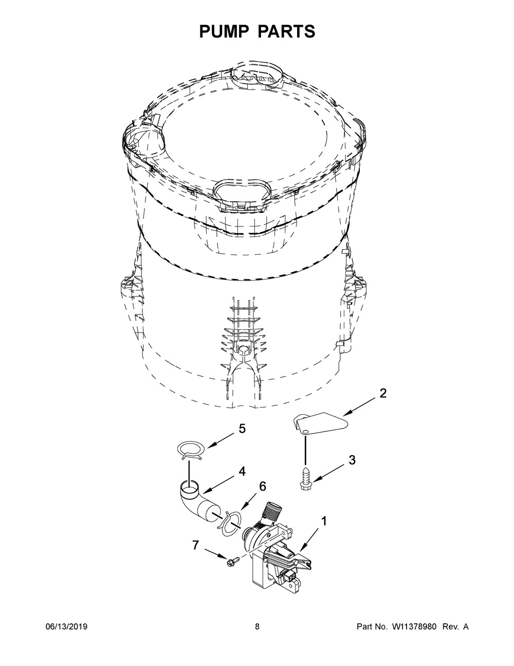Pump Parts Diagram and Parts List for MVWB757JW0  Maytag Washer