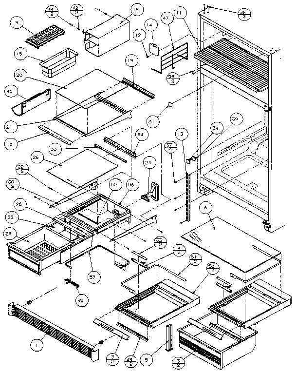 Shelves And Accessories Diagram and Parts List for 85171-P1117102W  Amana Refrigerator