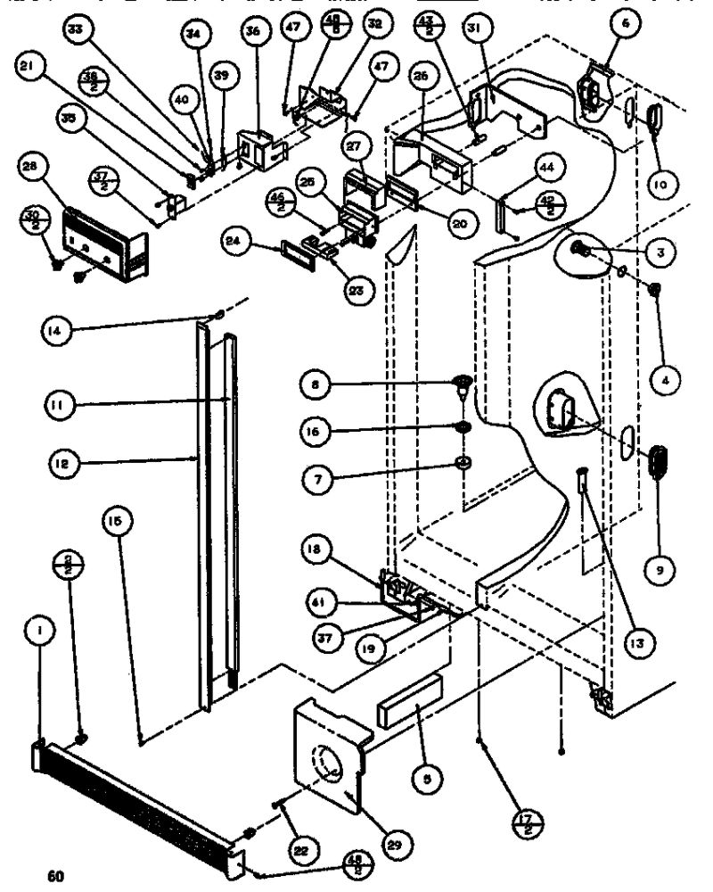 Controls And Cabinet Diagram and Parts List for SBDT520J-P7845303W  Amana Refrigerator