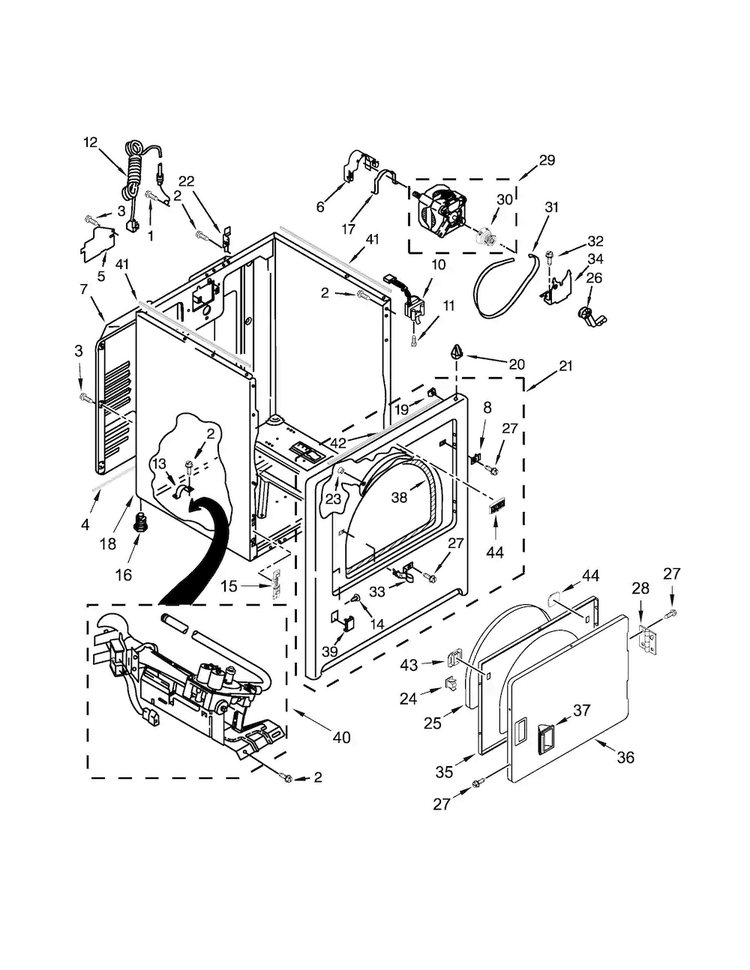 Cabinet Parts Diagram and Parts List for MGDC215EW1  Maytag Dryer