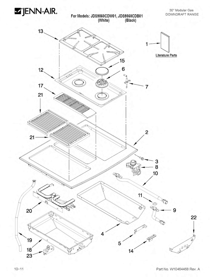 Cooktop Parts Diagram and Parts List for JDS9860CDB01  Jenn-Air Range