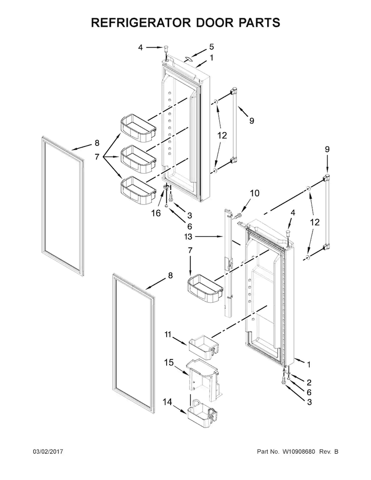 Refrigerator Door Parts Diagram and Parts List for MFF2055FRZ00  Maytag Refrigerator
