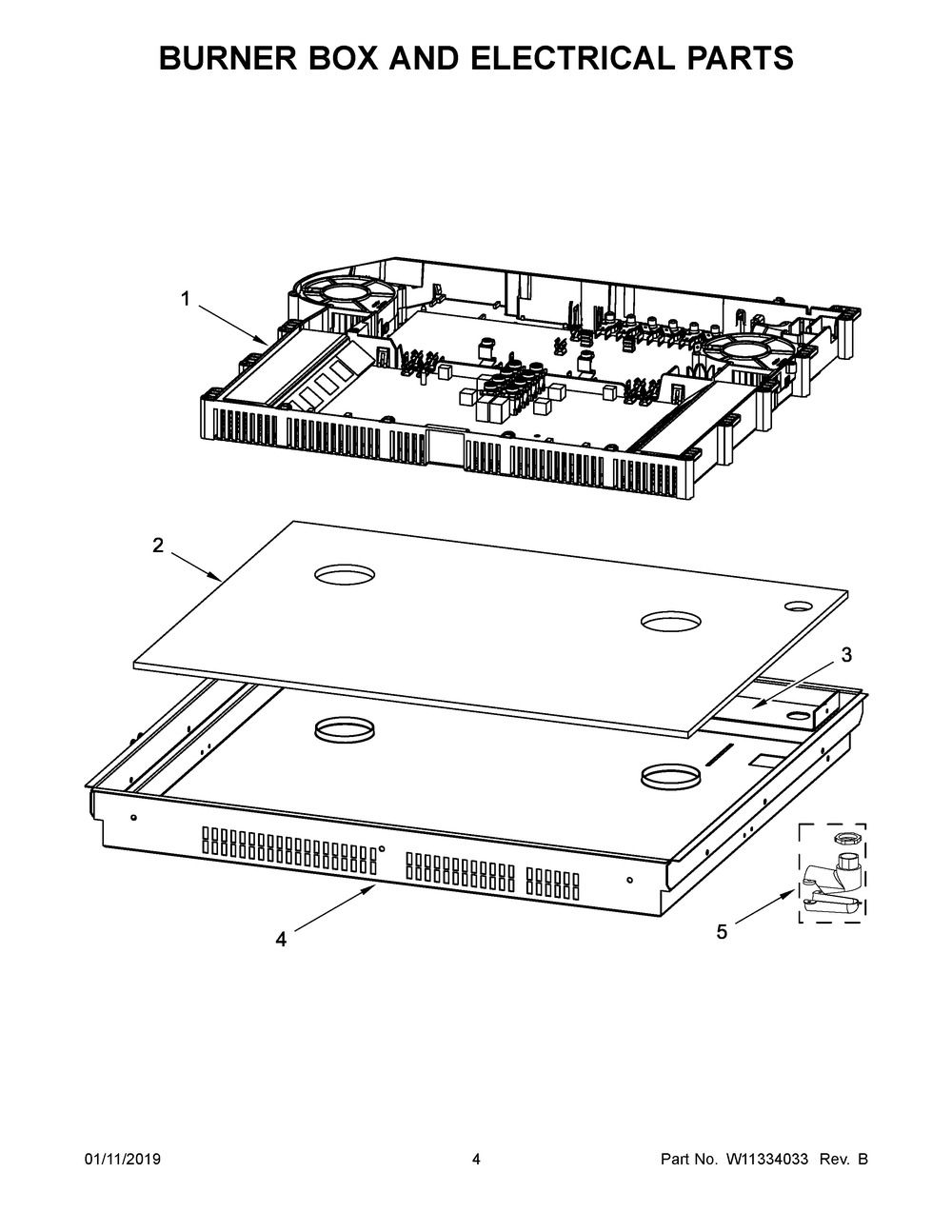 Burner Box And Electrical Parts Diagram and Parts List for JIC4730HB0  Maytag Range